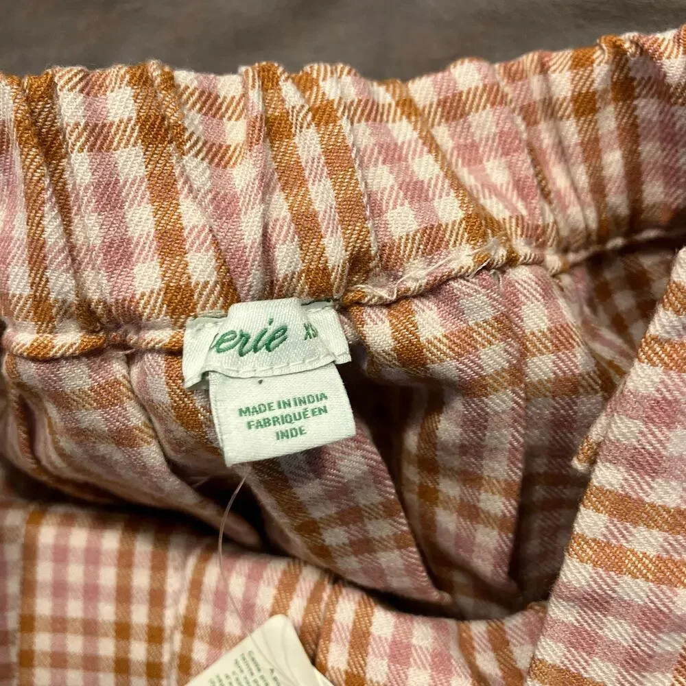 New Aerie Pleated Mini Skirt Pink‎ Brown Gingham Plaid Size XS $49.95 Preppy